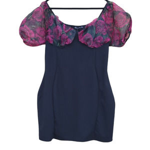 NWT PrettyLittleThing Floral Puff Cap Sleeve Mini Dress